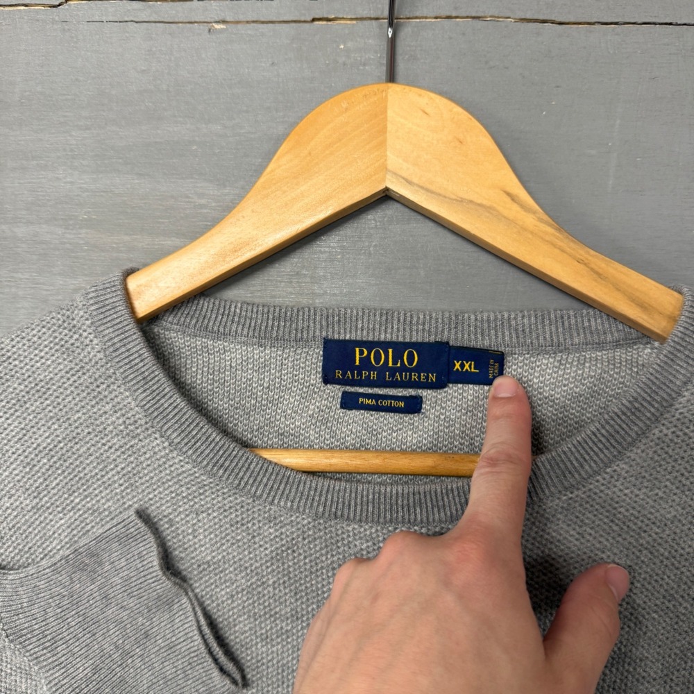 Polo Ralph Lauren Pullover Sweater Grey Pima Cotton‎ Textured Crewneck XXL - Picture 4 of 6